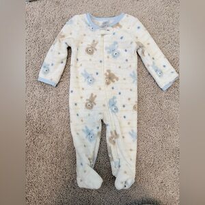 Little beginnings Teddy Bear Adorable Cream and Blue Kids Footie Pajamas 6/9M